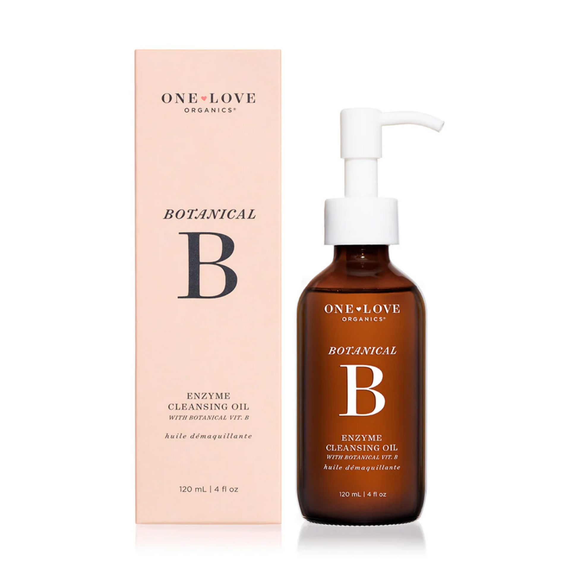 One Love Organics Botanical B Enzyme Cleansing Oil in packaging, dermatologist-tested