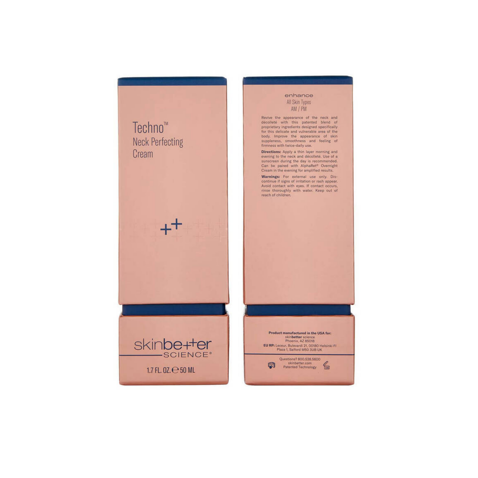 skinbetter science Techno Neck Perfecting Cream in packaging, visibly mentions 'Techno Neck'